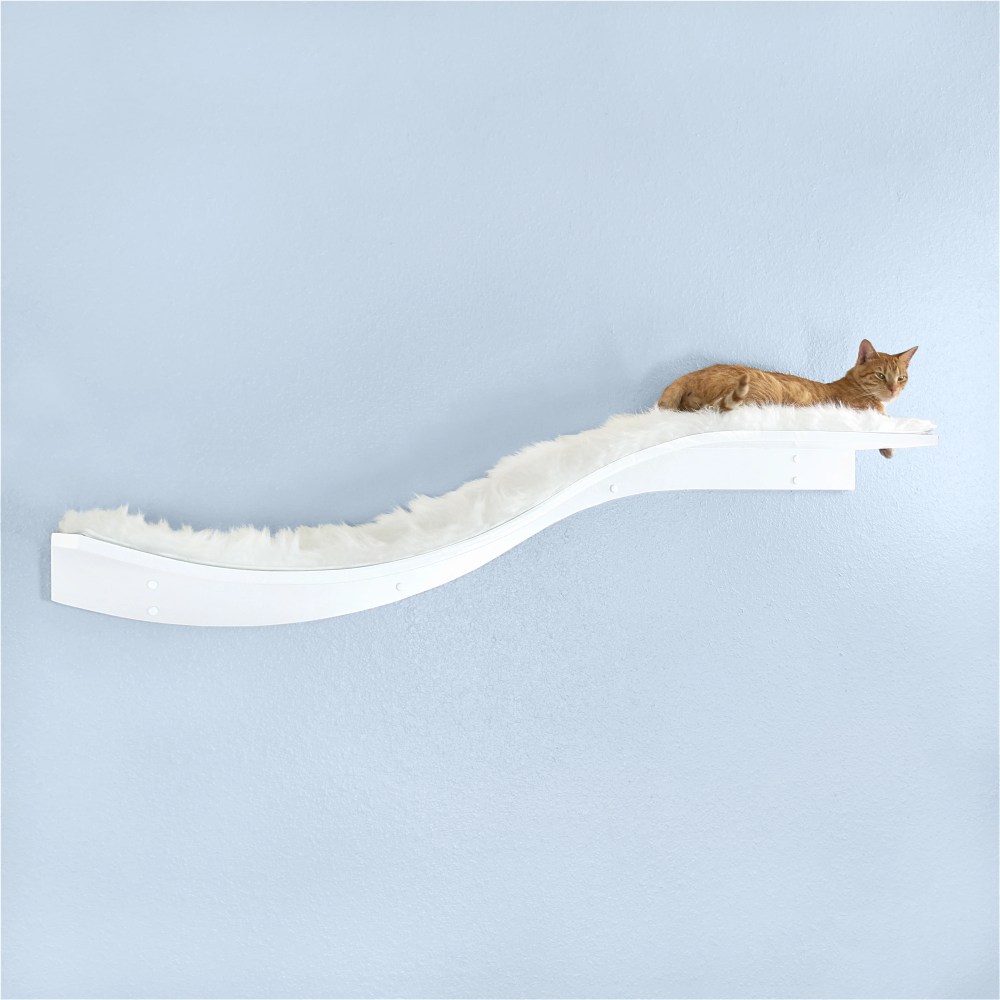 The Refined Feline Lotus Branch Cat Shelf Right Facing - Wall-Mounted Wood Cat Furniture With Replaceable Carpet