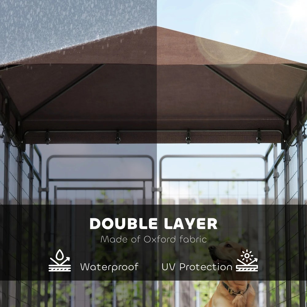 PawHut Dog Kennel Outdoor with Waterproof Canopy, Galvanized Chain Link, for Backyard and Patio, Large and Medium Sized Dog, 9.3" x 4.6" x 5.2" - Image 9