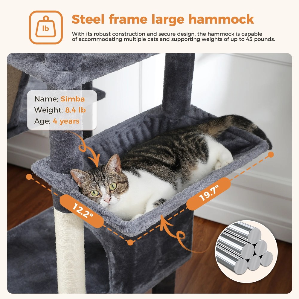 PEQULTI 71 " Large Cat Tree Tower for Cat with Dual Condos and 6 Scratching Posts Indoor Dark Gray - Image 8