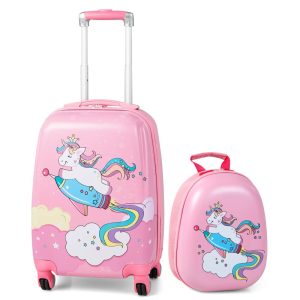 Gymax 2PCS Kids Carry On Luggage Set 12" Backpack and 18" Rolling Suitcase for Travel