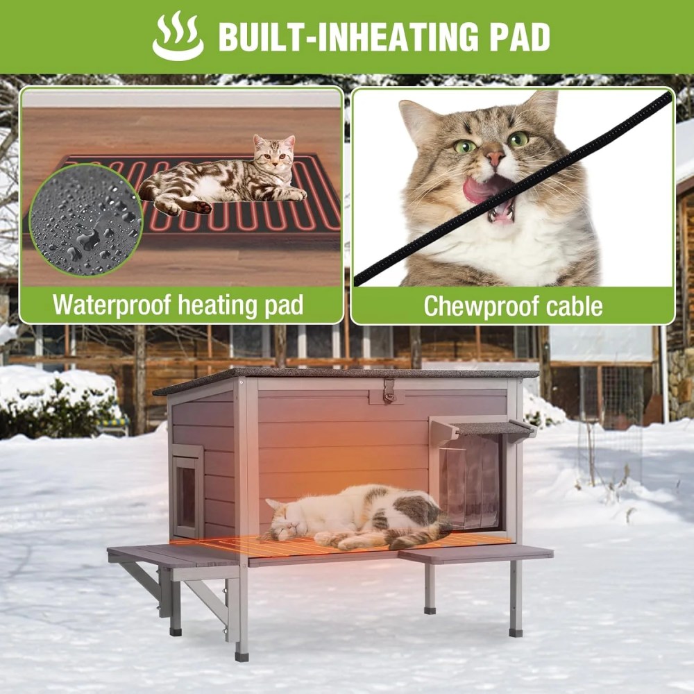 Aivituvin Heated Cat House Outdoor Cat House Insulated Large Weatherproof Feral Cat Shelter with Heated Pad, Insulated All-Round Thermal Liner, Chewproof Cable for 1-4 Cats - Image 5