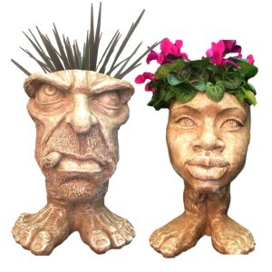 Homestyles Stone Wash Uncle Carmine & Auntie Kayla the Muggly Face Humorous Statue Planter Pot