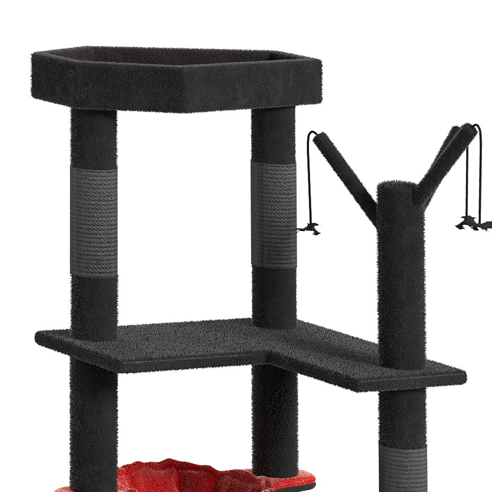 Uforic 60" Gothic Cat Tree Tower with Coffin Bed, Tall Cat Tower with Top Perch, Condos, Basket, Scratcher, Black Halloween - Image 3