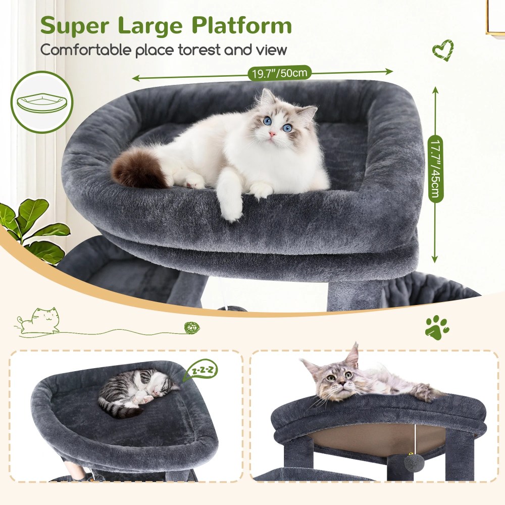 Globlazer 84" Multilevel Large Cat Tree Tower for Indoor Cats with 2 Condos, 3 Hanging Baskets & 8 Scratching Posts, Dark Gray - Image 2
