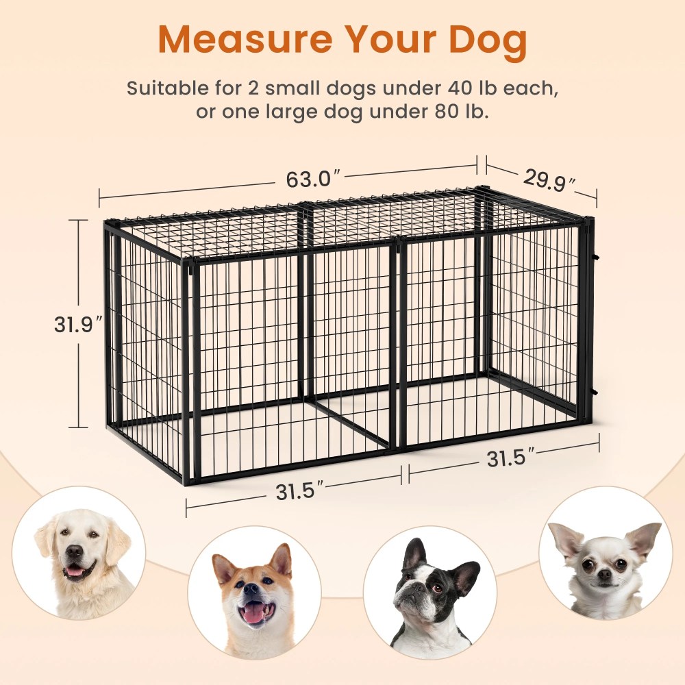 JXXRZ 63" Dog Crate Indoor Metal Kennel w/ Cover & Divider, Escape Proof Playpen - Image 8