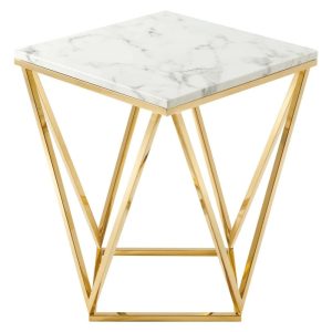 Vertex Gold Metal Stainless Steel End Table Gold White