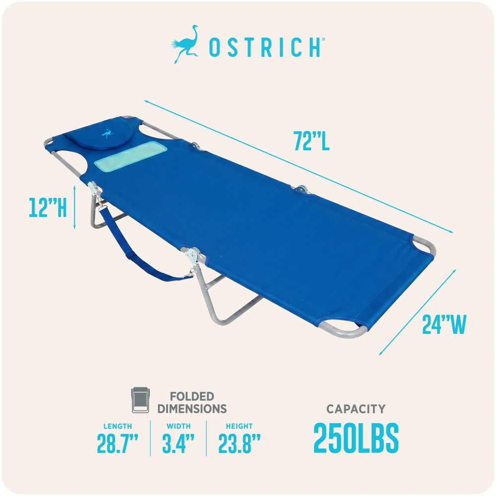 Ostrich The Ladies Comfort Lounger, Foldable Beach Pool Tanning Chair, Ocean Blue - Image 12