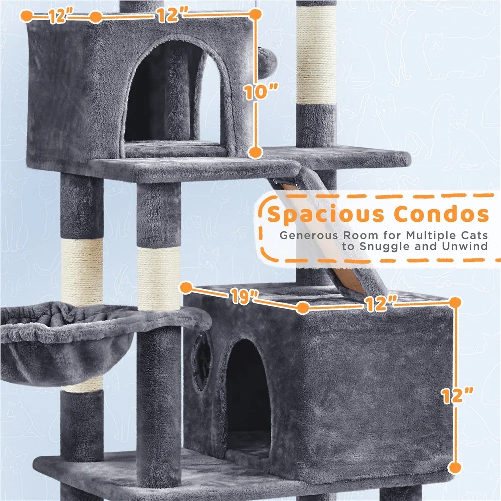 Yaheetech 82.5" H Large Cat Tree Cat Tower with Condos, Dark Gray - Image 2