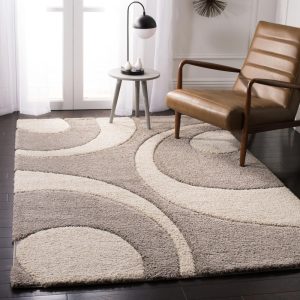 SAFAVIEH Florida Mirabelle Geometric Shag Area Rug, Grey/Ivory, 4" x 6"