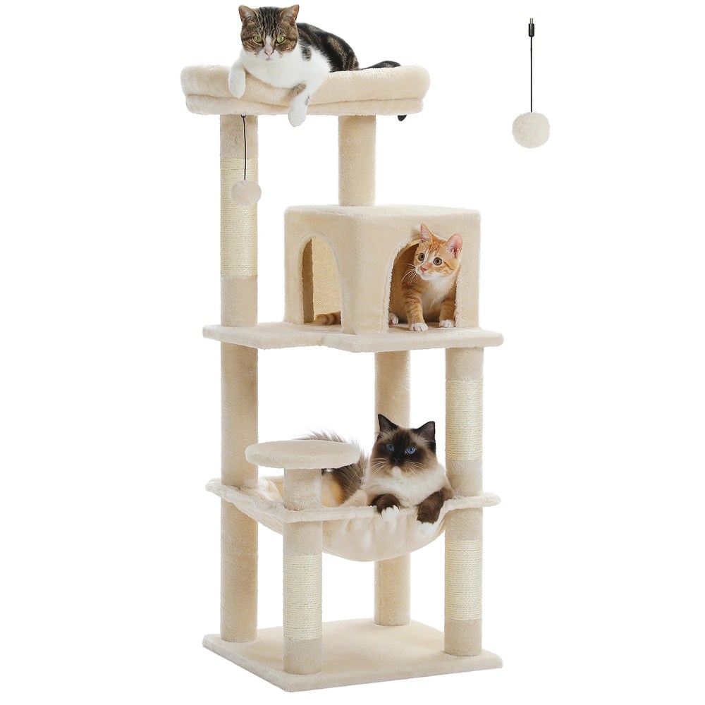 Pefilos 45" Cat Tree Tower for Indoor Cats, 5-Level Cat Condo for Large Cats with Large Hammock, Big Top Perch and 4 Sisal Covered Scratching Pos, Beige - Image 5