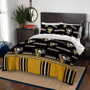 NHL Pittsburgh Penguins Bed in Bag Set, Queen Size, Team Colors, 100 Polyester, 5 Piece Set