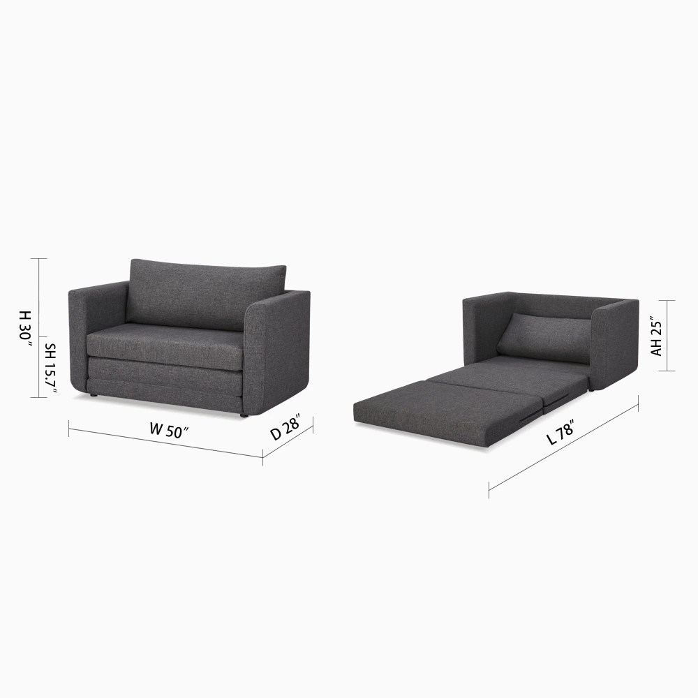 A&D Home Afton Faux Linen Loveseat, 2 Person Compact Sleeper Sofa Bed, Dark Gray - Image 7