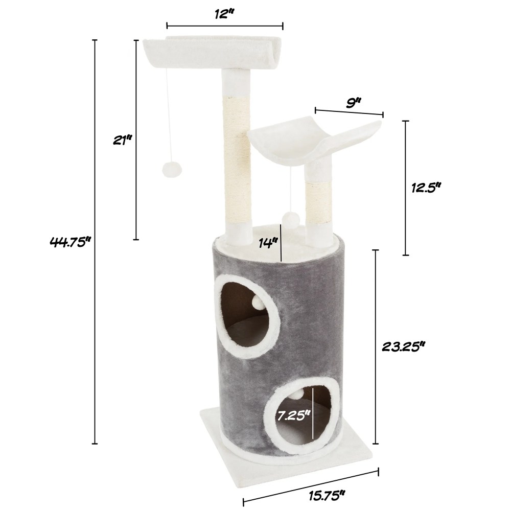 PETMAKER 45in Cat Tree with Perches, Condo, Scratch Posts, and Toys (Gray) - Image 2