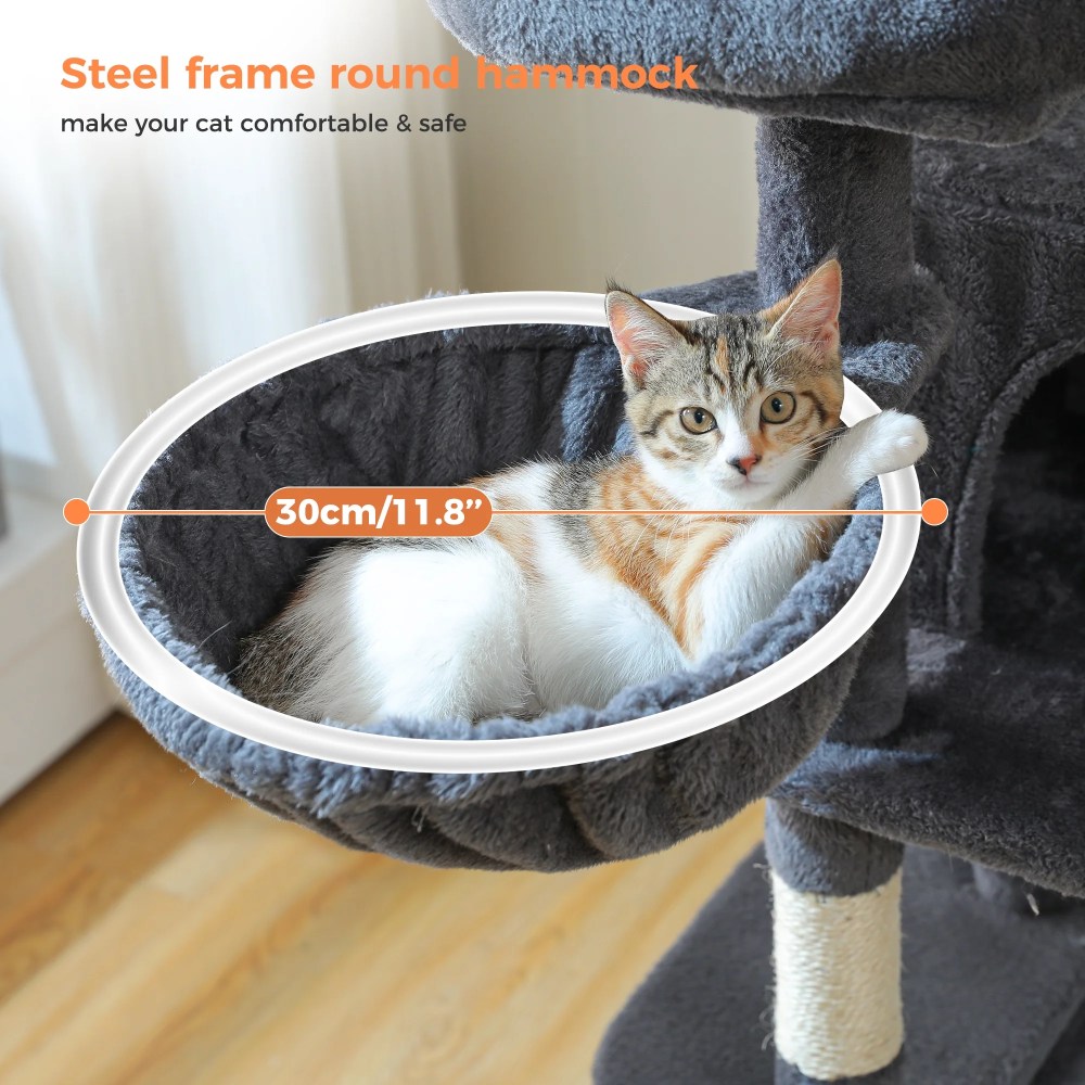 PAWZ Road 46.5" Large Cat Tree Multi-Level Cat Tower with Top Perchs&Big Condo Indoor Dark Gray - Image 10