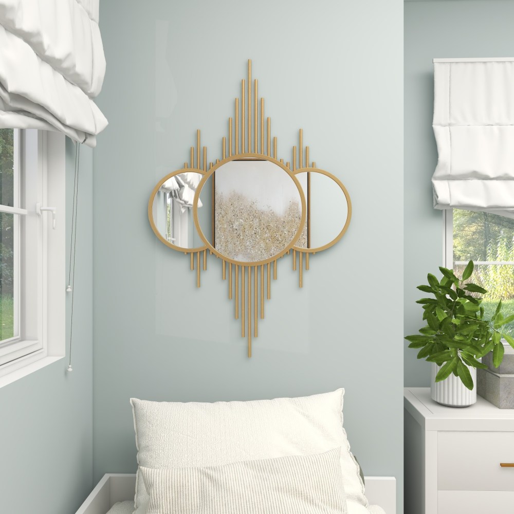 CosmoLiving by Cosmopolitan 3 Overlapping Round Gold Metal, Glamorous and Contemporary Wall Mirror, 27"W x 39"H - Image 5