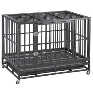ZENSTYLE Heavy Duty Pet Dog Cage Strong Metal Crate Kennel Playpen with Wheels and Tray Black