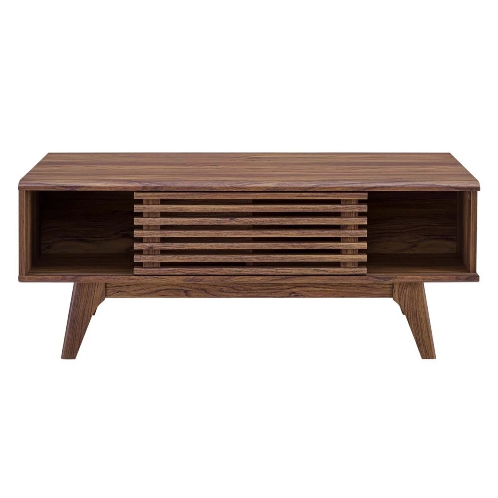 Modway Render Wood Coffee Table with Sliding Door in Walnut Finish - Image 3