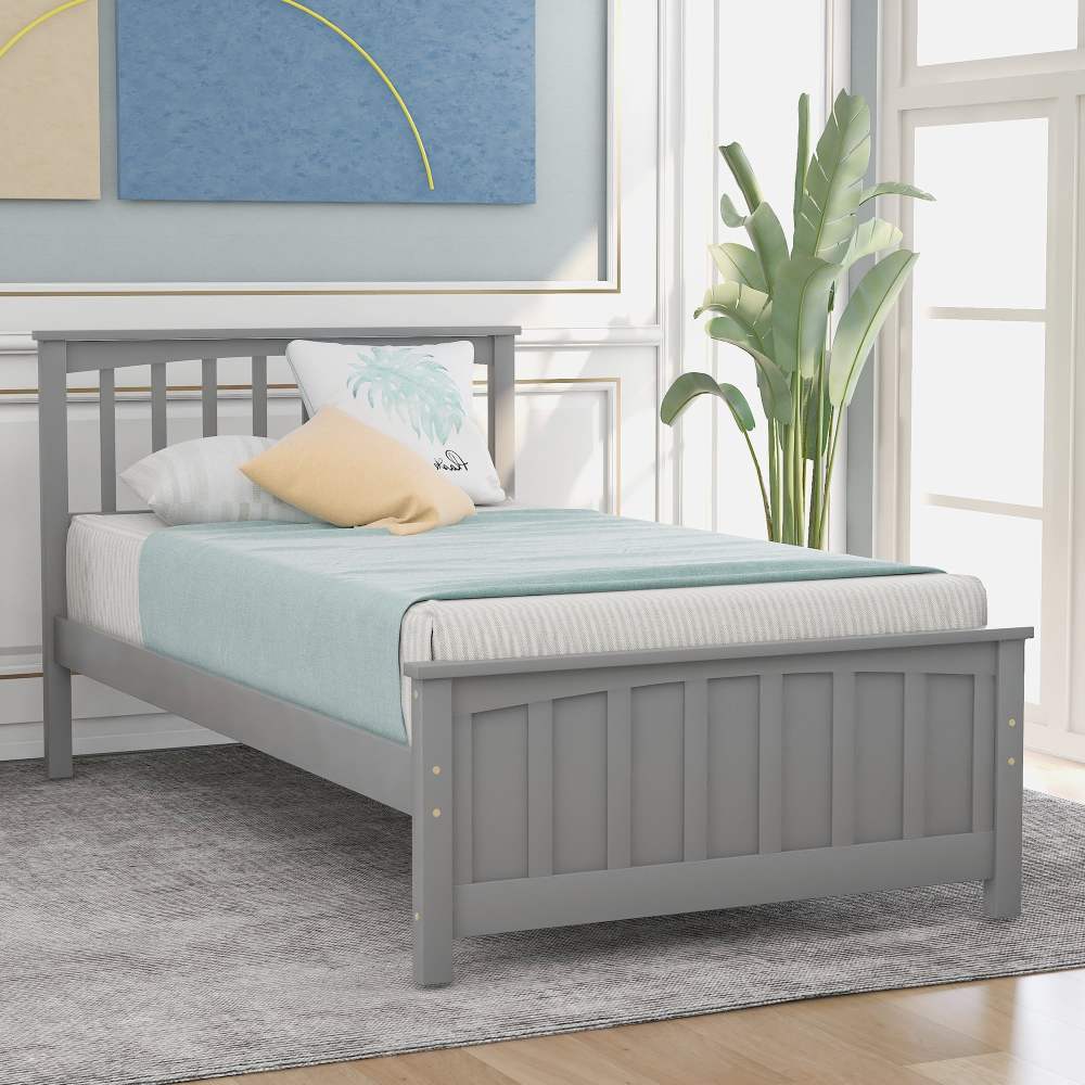 Aukfa Platform Bed, Twin Bed Frame with Headboard, Wooden - Gray - Image 8