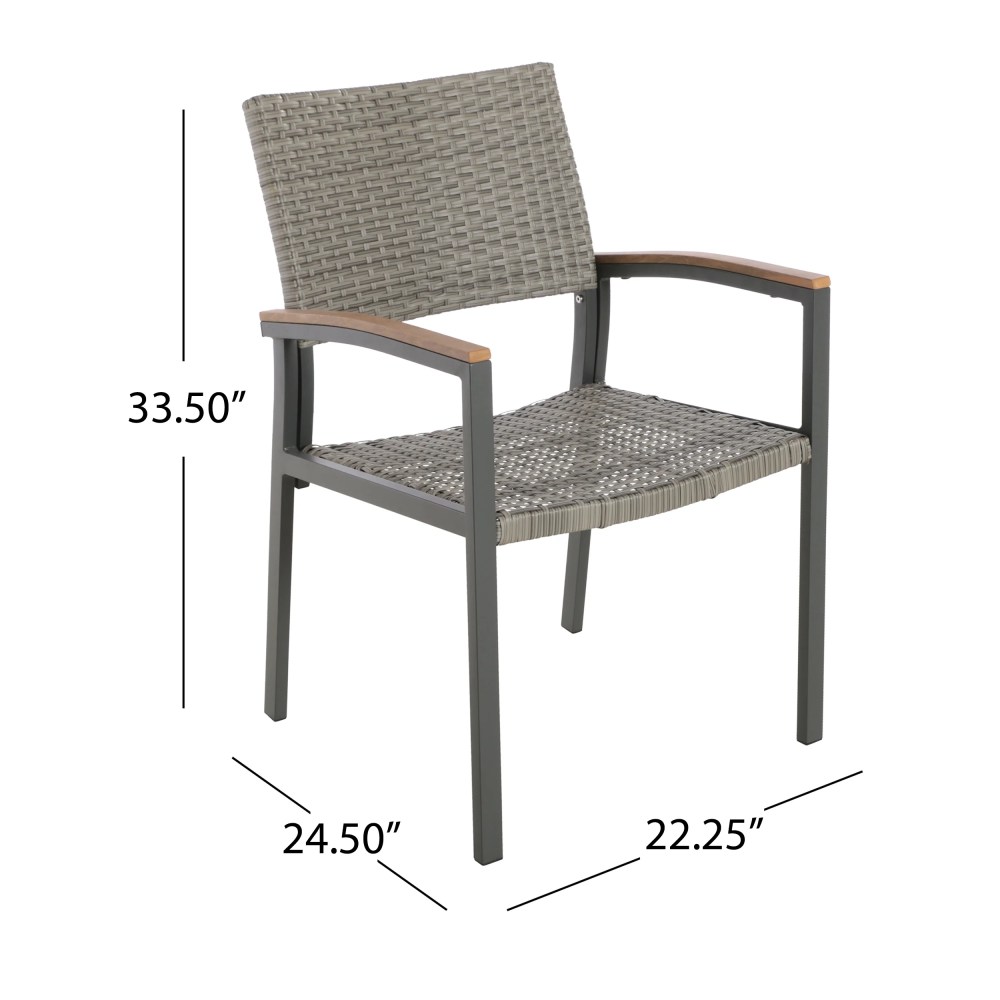 Noble House Luton Wicker Patio Dining Arm Chair in Gray (Set of 2) - Image 7