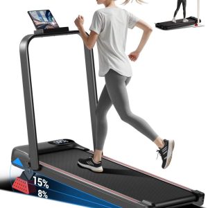 15 Incline Walking Pad Treadmill with Handle Bar - 2.5HP Quiet Folding Treadmill for Home Office Under Desk Portable Walking Pad with 300LBS Capacity