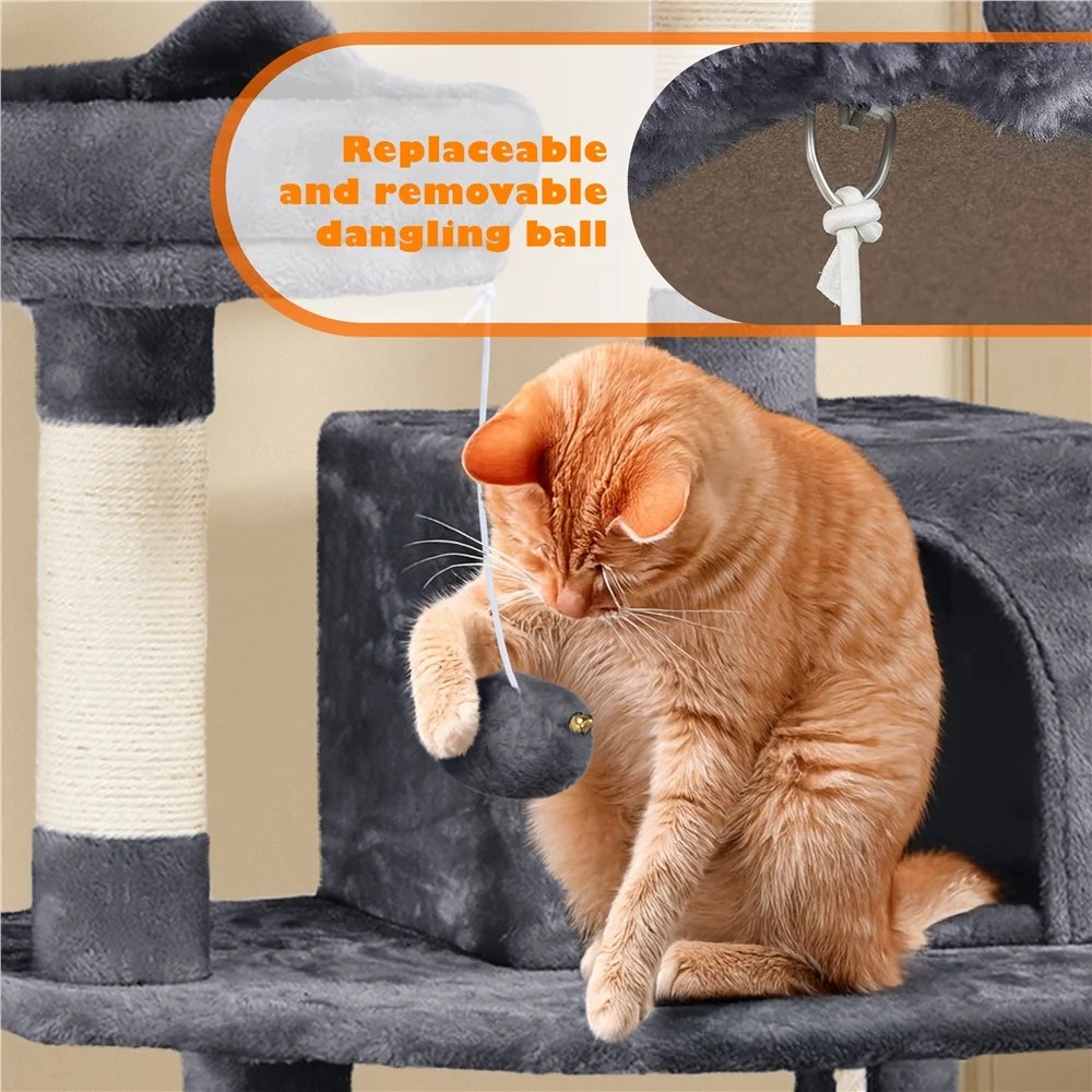 Yaheetech 62"H Multi Level Cat Tree Tower with Condos, Foam-Padded Perches, Dark Gray - Image 5