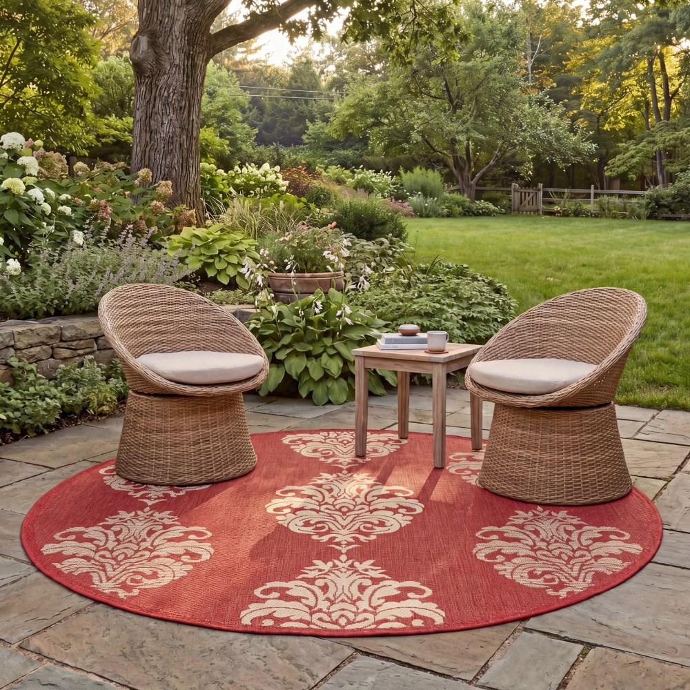 Safavieh Courtyard Jenny Medallion Indoor/Outdoor Area Rug, Red/Natural, 6'7" x 6'7" Round - Image 2