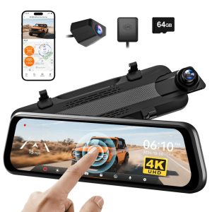 WolfBox 4K Dual Dashcam with 10" Touch Screen, Front and Rear Recording, Night Vision, GPS, Free 64GB Card