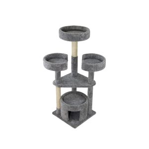 Kitty City Upholstered Multi-Level 54-Inch Indoor Cat Tree with Scratching Posts,  House & Perches,  Gray