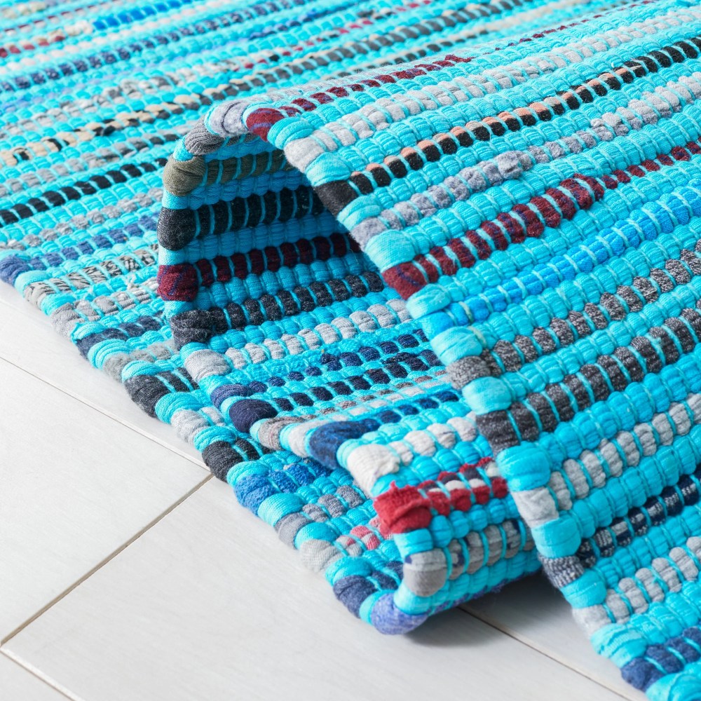 SAFAVIEH Rag Skylar Striped Cotton Area Rug, Turquoise/Multi, 8" x 10" - Image 4