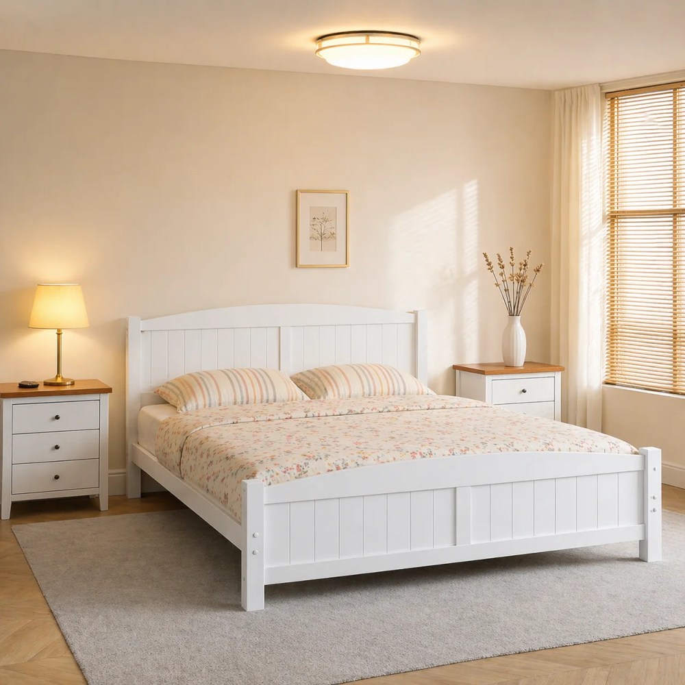Zimtown Queen Bed Frame, Wood Platform Bed Frame,Bedroom Queen Bed with Headboard for Adults,White
