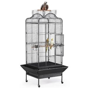 Alden Design 63" Large Parrot Cage with Open Playtop Metal Rolling Bird Cage for African Grey Parakeets,  Cockatiels,  Black