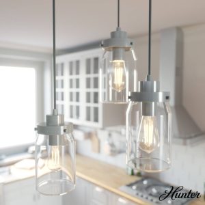 Hunter - Devon Park 3-light Brushed Nickel, Small Cluster Light, Dimmable, Rustic Style, Round Shaped, for Bedrooms, Dining, Living Rooms - 19158