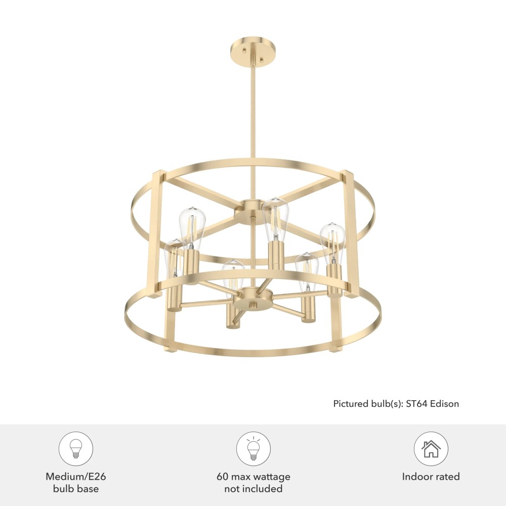 Hunter - Astwood 6-light Alturas Gold, Large Chandelier, Dimmable, Caged Style, Drum Shaped, for Bedrooms, Dining, Living Rooms - 19960 - Image 7