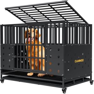 CAMMOO 48" Foldable Heavy Duty Dog Crate Cage for Large Dogs,  XL Dog Kennel for Indoor&Outdoor,  4 Lockable Wheels,  Adjustable Internal Height