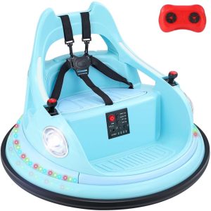 12V Bumper Car,Neche Ride On Toys for Toddlers,360'Spin Toddler Car with Remote,5 LED Lights,Light Blue