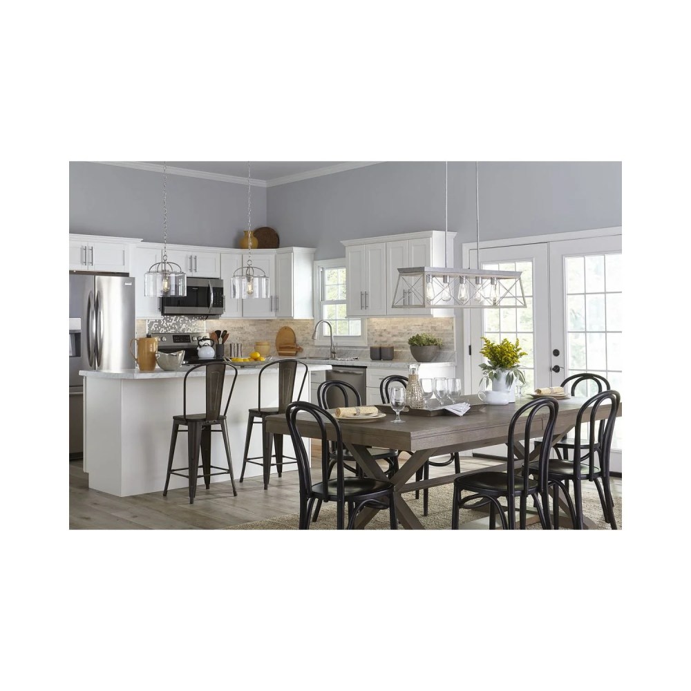 Briarwood Collection Five-Light Galvanized and Bleached Oak Farmhouse Style Linear Island Chandelier Light - Image 8