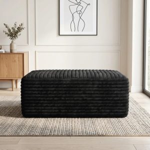 37.4" Corduroy Ottoman,Upholstered Modular Footrest for Living Room Sectional Couch,Compressed Foam,No Assembly Required,Black