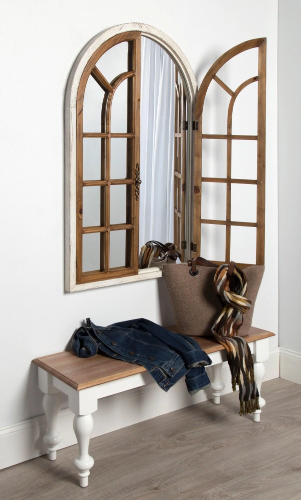 Kate and Laurel Boldmere Large Traditional Wood Windowpane Arch Mirror, 2844, Rustic Brown and White - Image 10