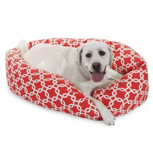 Majestic Pet Sherpa Links Bagel Pet Bed for Dogs,  Calming Dog Bed Washable,  Large,  Red