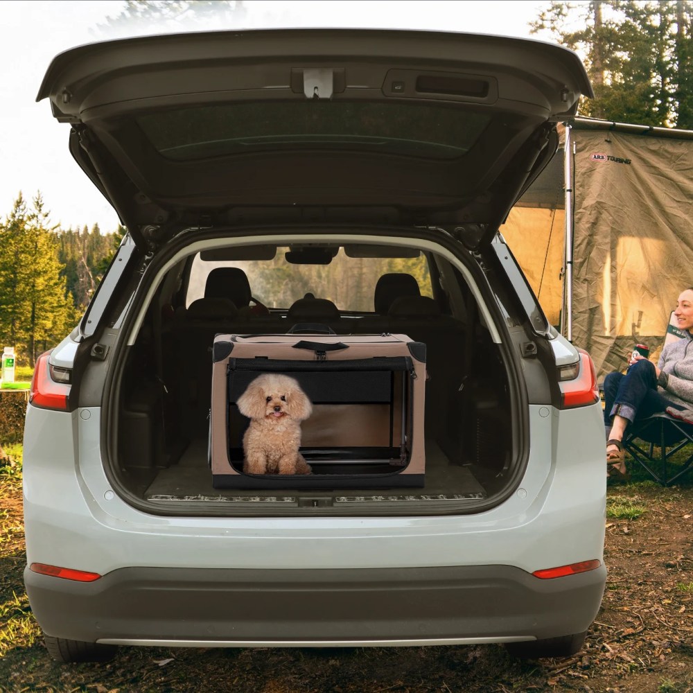 Petsfit Portable Dog Care Kennel, 26" L x 19" Wx 18" H Adjustable Fabric Cover by Spiral Iron Pipe, Portable&Easy Assembly Dog Crate 3 Door Design, Khaki - Image 8