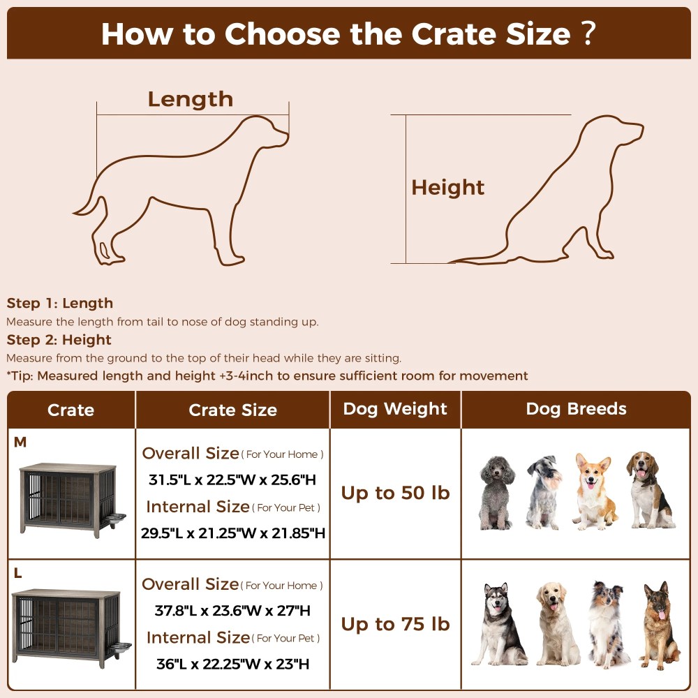 GIKPAL Dog Crate Furniture with 2 Adjustable Bowls, 32" Dog Cage Kennels for Inside with Lockable Doors, Heavy Duty Pet House End Table for Small Medium Dogs, Gray - Image 2