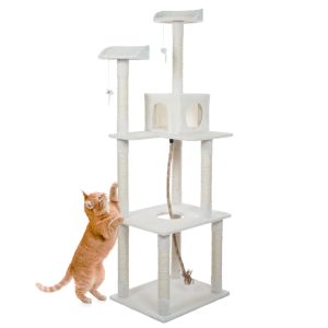 PETMAKER Cat Tree with Perches,  Condo,  Scratching Posts,  and Toys (Ivory)