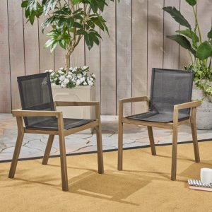 Noble House Belfast Wooden Mesh Patio Dining Arm Chair in Gray (Set of 2)