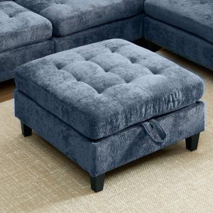 Advwin Square Storage Ottoman Module for Modular Sectional Sofa,Modern Chenille Comfy Footrest,Blue