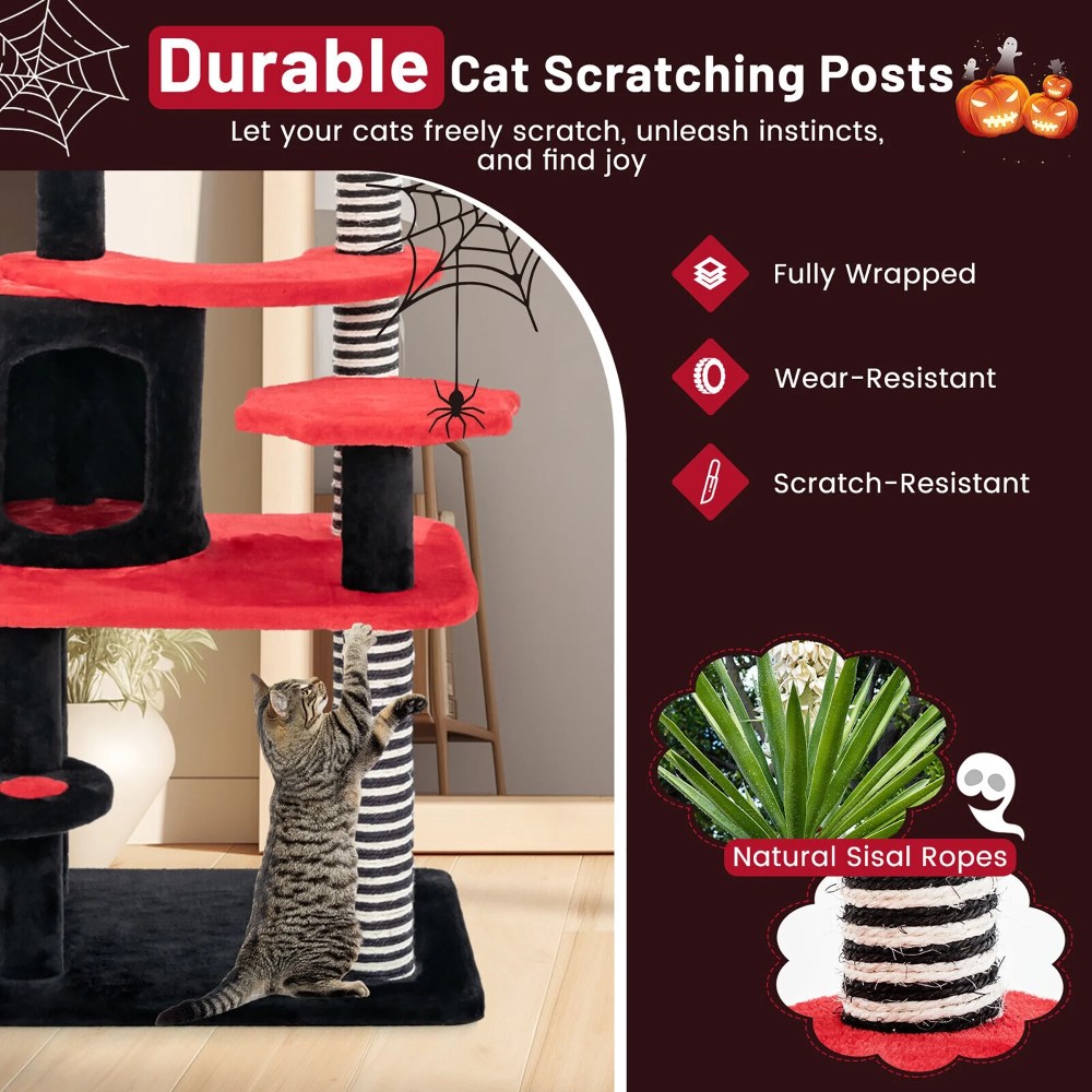 Gymax Gothic Cat Tree 52" Tall Cat Tower w/ Cat Bed Cat Condo Sisal Scratching Post - Image 8