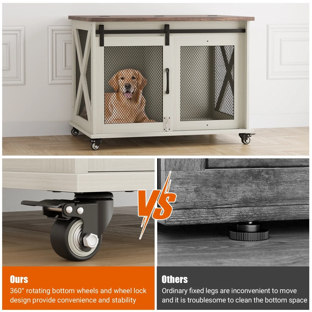 37" Stress-Free Dog Crate with Dual Access Sliding Barn Door & Flip Top Design Creates a Cozy Den for Your Pet - Image 41