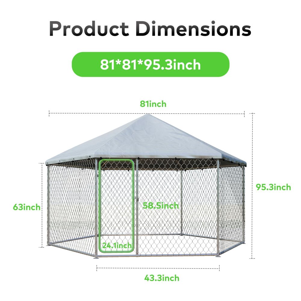 TIME RAY 6.86.8 ft Outdoor Dog Kennel, Dog Kennel Outdoor with Waterproof Cover and Security Lock, Galvanized Hexagonal Dog Cage for Large Dogs - Image 3