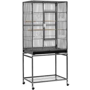 Renwick 54"H Large Rolling Metal Pet Cage for Birds or Small Animal,  Black