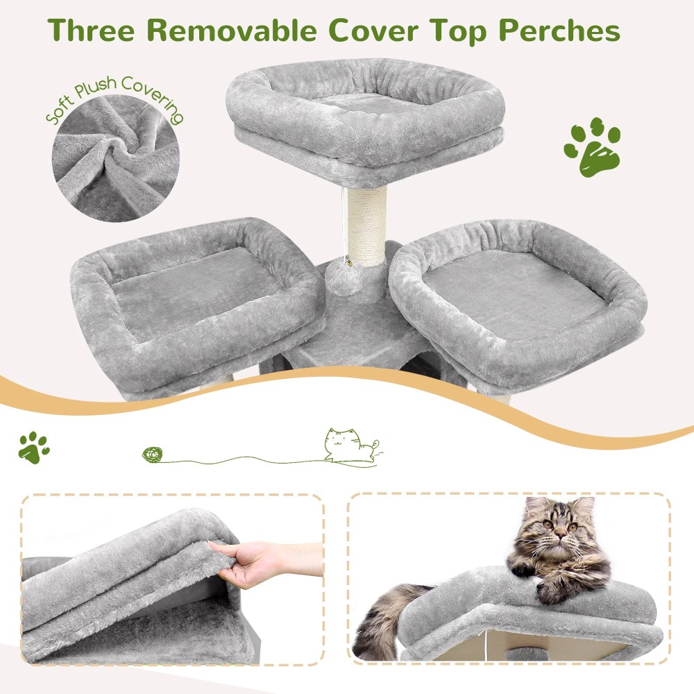 Globlazer 83" Multi-Level Large Cat Tree Tower for Indoor Cats with Sisal Scratching Post, Hammock & 2 Condos, Light Gray - Image 3