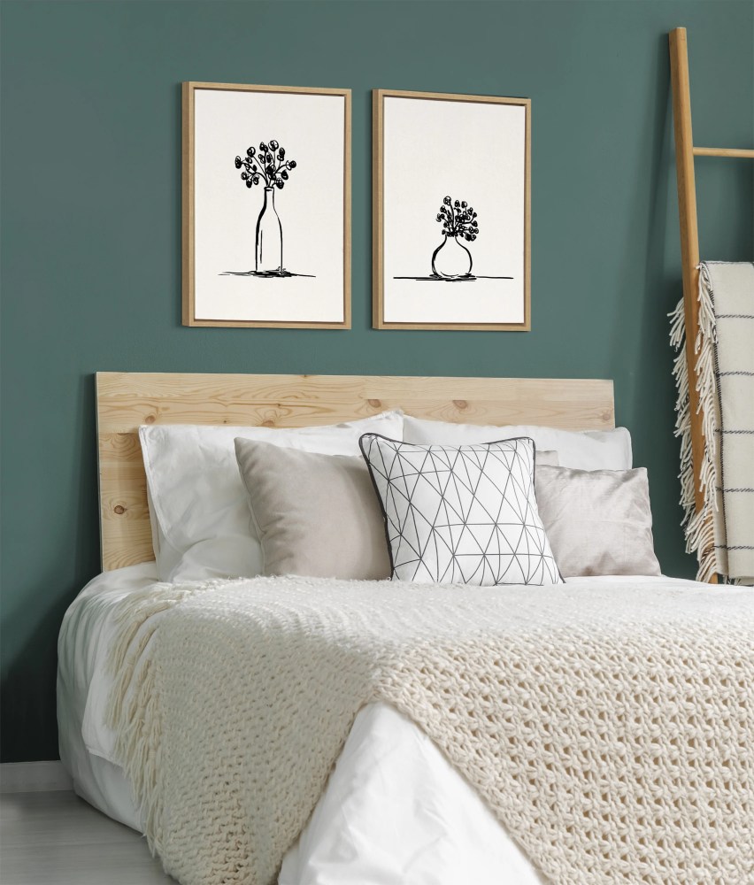 Kate and Laurel Sylvie Still Life Sketched Botanical Flower Vase Art Set on Framed Linen Textured Canvas by The Creative Bunch Studio, 1824 Natural, Illustrated Chic Floral Still Life - Image 3